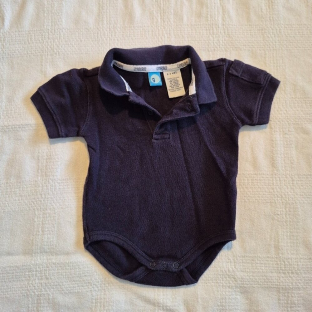 Gymboree boys size 0-3 months blue short sleeve collared body suit, vguc 2000